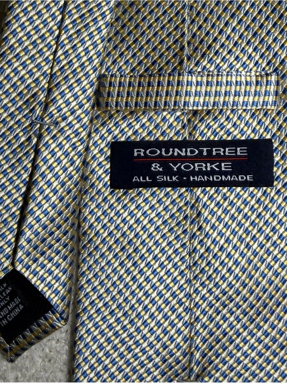 Roundtree & Yorke Blue and Gold Micro-Check Tie
